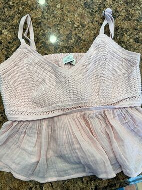 Hollister Light Blush Pink Crochet Knit Peplum Tank